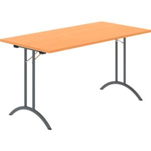 Schäfer Shop Select Klapptisch, Rechteck, Doppel-T-Fußgestell, Spezial-Klappbeschlag & Bodenausgleich, B 1400 x T 700 x H 720 mm, Buche-Dekor/anthrazit