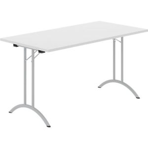 Schäfer Shop Select Klapptisch, Rechteck, Doppel-T-Fußgestell, Spezial-Klappbeschlag & Bodenausgleich, B 1400 x T 700 x H 720 mm, lichtgrau/alusilber