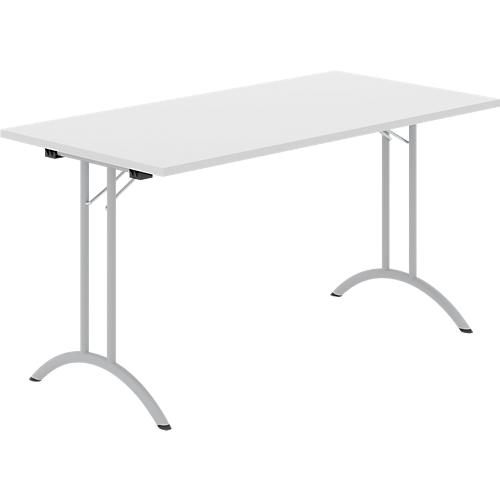 Schäfer Shop Select Klapptisch, Rechteck, Doppel-T-Fußgestell, Spezial-Klappbeschlag & Bodenausgleich, B 1400 x T 700 x H 720 mm, lichtgrau/alusilber