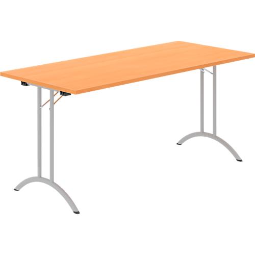 Schäfer Shop Select Klapptisch, Rechteck, Doppel-T-Fußgestell, Spezial-Klappbeschlag & Bodenausgleich, B 1600 x T 700 x H 720 mm, Buche-Dekor/alusilber