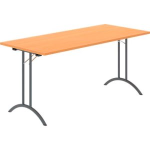 Schäfer Shop Select Klapptisch, Rechteck, Doppel-T-Fußgestell, Spezial-Klappbeschlag & Bodenausgleich, B 1600 x T 700 x H 720 mm, Buche-Dekor/anthrazit