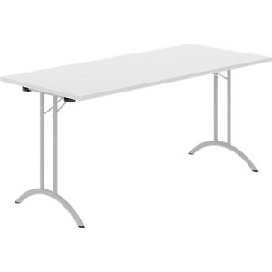 Schäfer Shop Select Klapptisch, Rechteck, Doppel-T-Fußgestell, Spezial-Klappbeschlag & Bodenausgleich, B 1600 x T 700 x H 720 mm, lichtgrau/alusilber