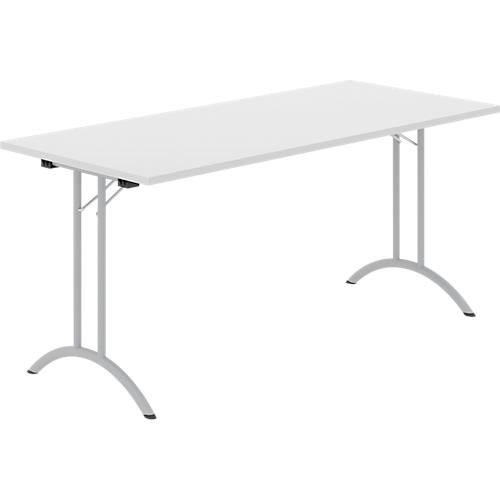 Schäfer Shop Select Klapptisch, Rechteck, Doppel-T-Fußgestell, Spezial-Klappbeschlag & Bodenausgleich, B 1600 x T 700 x H 720 mm, lichtgrau/alusilber