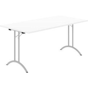 Schäfer Shop Select Klapptisch, Rechteck, Doppel-T-Fußgestell, Spezial-Klappbeschlag & Bodenausgleich, B 1600 x T 800 x H 720 mm, weiß/alusilber