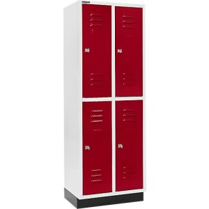 Schäfer Shop Select Kleiderspind, mit 2 x 2 Abteilen, 300 mm, mit Sockel, Zylinderschloss, Tür rubinrot