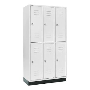 Schäfer Shop Select Kleiderspind, mit 3 x 2 Abteilen, 300 mm, mit Sockel, Zylinderschloss, Tür lichtgrau