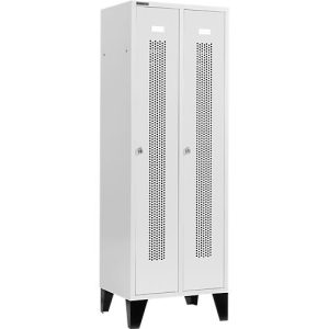 Schäfer Shop Select Kleiderspind, mit gelochten Streifen, 2 Abteile, 300 mm, mit Füßen, Drehriegelverschluss, Tür lichtgrau