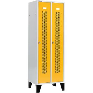 Schäfer Shop Select Kleiderspind, mit gelochten Streifen, 2 Abteile, 300 mm, mit Füßen, Drehriegelverschluss, Tür rapsgelb