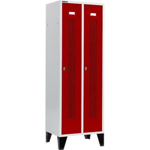 Schäfer Shop Select Kleiderspind, mit gelochten Streifen, 2 Abteile, 300 mm, mit Füßen, Drehriegelverschluss, Tür rubinrot