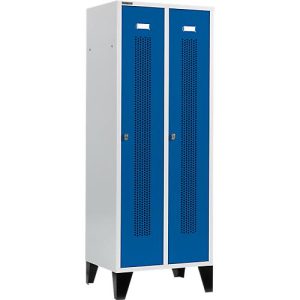 Schäfer Shop Select Kleiderspind, mit gelochten Streifen, 2 Abteile, 400 mm, mit Füßen, Drehriegelverschluss, Tür enzianblau