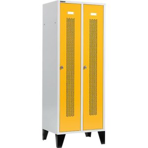 Schäfer Shop Select Kleiderspind, mit gelochten Streifen, 2 Abteile, 400 mm, mit Füßen, Drehriegelverschluss, Tür gelb