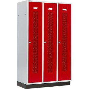 Schäfer Shop Select Kleiderspind mit gelochten Streifen, 3 Abteile, 400 mm, mit Sockel, Zylinderschloss, Tür rubinrot Schäfer Shop Select Kleiderspind mit gelochten Streifen, 3 Abteile, 400 mm, mit Sockel, Zylinderschloss, Tür rubinrot