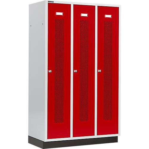 Schäfer Shop Select Kleiderspind mit gelochten Streifen, 3 Abteile, 400 mm, mit Sockel, Zylinderschloss, Tür rubinrot