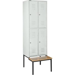 Schäfer Shop Select Kleiderspind, mit Sitzbank, 2×2 Abteile, 300mm, Zylinderschloss, Tür lichtgrau