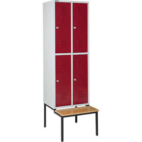 Schäfer Shop Select Kleiderspind, mit Sitzbank, 2x2 Abteile, 300mm, Zylinderschloss, Tür rubinrot