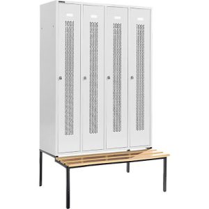 Schäfer Shop Select Kleiderspind, mit Sitzbank, 4 Abteile, 300 mm, Drehriegelverschluss, Tür lichtgrau