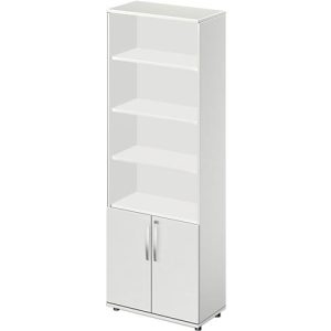 Schäfer Shop Select Kombischrank LOGIN, oben 4 Regale, unten 2 Ordnerhöhen mit Türen, B 800 x T 420 x H 2240 mm, lichtgrau/lichtgrau