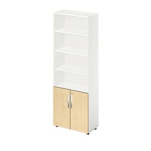 Schäfer Shop Select Kombischrank LOGIN, oben 4 Regale, unten 2 Ordnerhöhen mit Türen, B 800 x T 420 x H 2240 mm, weiß/Ahorn Dekor
