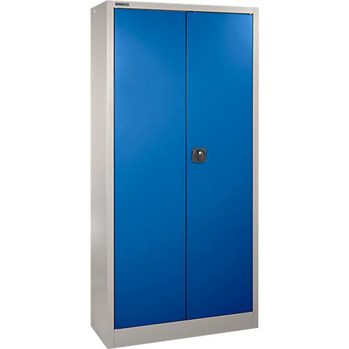 Schäfer Shop Select Materialschrank MS 2409, mit Lochrasterwänden auf ganzer Höhe, bis 50 kg/Fachboden, B 950 x T 400 x H 1935 mm, weißaluminium/enzianblau