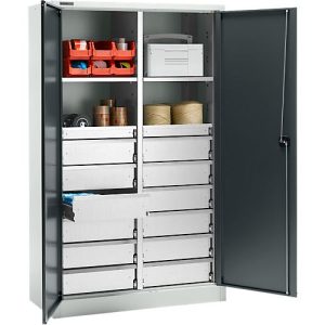 Schäfer Shop Select Materialschrank MS 2512, mit 14 Schubladen, B 1200 x T 500 x H 1935 mm, Feinblech, lichtgrau/anthrazitgrau Schäfer Shop Select Materialschrank MS 2512, mit 14 Schubladen, B 1200 x T 500 x H 1935 mm, Feinblech, lichtgrau/anthrazitgrau