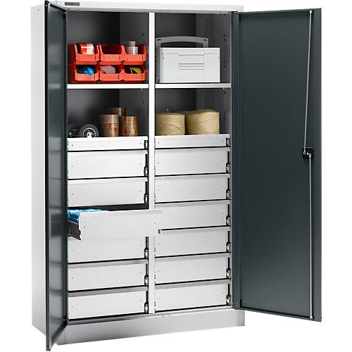 Schäfer Shop Select Materialschrank MS 2512, mit 14 Schubladen, B 1200 x T 500 x H 1935 mm, Feinblech, weißaluminium/anthrazitgrau
