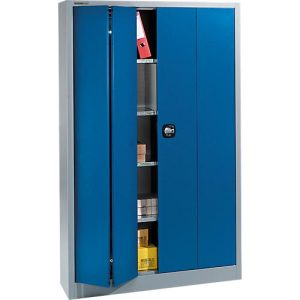 Schäfer Shop Select Materialschrank MSF 2412, B 1200 x T 400 x H 1935 mm, weißaluminium RAL 9006/enzianblau