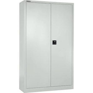 Schäfer Shop Select Materialschrank MSI 2409, mit Lochrasterwänden auf halber Höhe, mit 3 Fachböden & 2 Schubläden, B 950 x T 400 x H 1935 mm, lichtgrau/lichtgrau