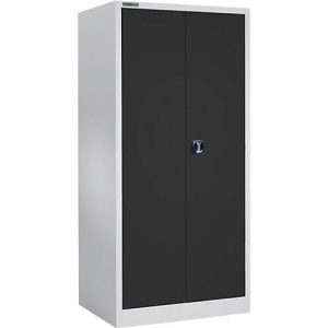 Schäfer Shop Select Materialschrank MSI 2409, mit Lochrasterwänden auf halber Höhe, mit 3 Fachböden & 2 Schubläden, B 950 x T 400 x H 1935 mm, weißaluminium/anthrazitgrau