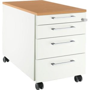 Schäfer Shop Select Rollcontainer 1233, 3 Schübe & 1 Utensilienauszug, Griff eckig, weiß/Buche-Dekor