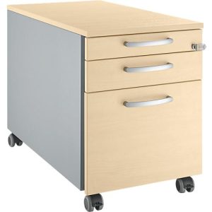 Schäfer Shop Select Rollcontainer 126, 1 Schublade, HR- & Utensilienauszug, runde Griffe, weißalu/weißalu/Ahorn-Dekor