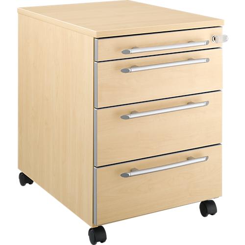Schäfer Shop Select Rollcontainer Moxxo IQ 1233, runder Griff, 1 Utensilienfach, 3 Schübe, B 432 x T 580 x H 595 mm, abschließbar, Ahorn-Dekor