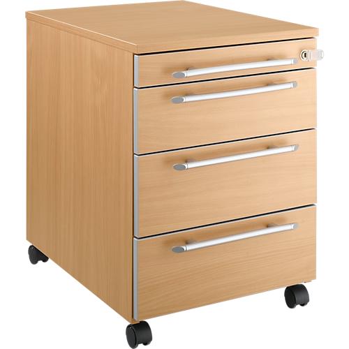 Schäfer Shop Select Rollcontainer Moxxo IQ 1233, runder Griff, 1 Utensilienfach, 3 Schübe, B 432 x T 580 x H 595 mm, abschließbar, Buche-Dekor