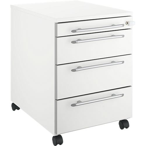 Schäfer Shop Select Rollcontainer Moxxo IQ 1233, runder Griff, 1 Utensilienfach, 3 Schübe, B 432 x T 580 x H 595 mm, abschließbar, weiß