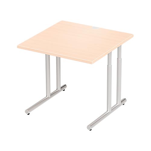 Schäfer Shop Select Schreibtisch COMBITEC, Quadrat, C-Fuß, B 800 x T 800 x H 677-817 mm, Ahorn/weißaluminium