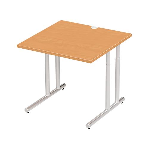 Schäfer Shop Select Schreibtisch COMBITEC, Quadrat, C-Fuß, B 800 x T 800 x H 677-817 mm, Buche/weißaluminium