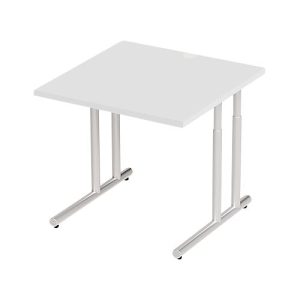 Schäfer Shop Select Schreibtisch COMBITEC, Quadrat, C-Fuß, B 800 x T 800 x H 677-817 mm, lichtgrau/weißaluminium