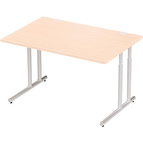 Schäfer Shop Select Schreibtisch COMBITEC, Rechteck, C-Fuß, B 1200 x T 800 x H 677-817 mm, Ahorn/weißaluminium