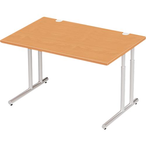Schäfer Shop Select Schreibtisch COMBITEC, Rechteck, C-Fuß, B 1200 x T 800 x H 677-817 mm, Buche/weißaluminium
