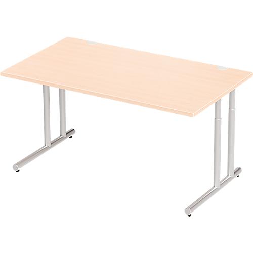 Schäfer Shop Select Schreibtisch COMBITEC, Rechteck, C-Fuß, B 1600 x T 800 x H 677-817 mm, Ahorn/weißaluminium