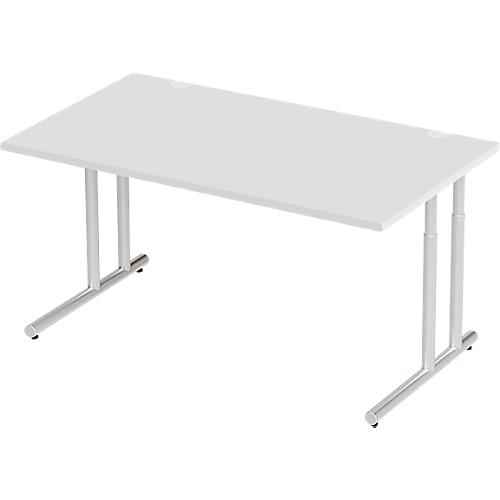 Schäfer Shop Select Schreibtisch COMBITEC, Rechteck, C-Fuß, B 1600 x T 800 x H 677-817 mm, lichtgrau/weißaluminium