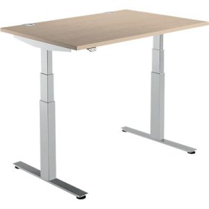 Schäfer Shop Select Schreibtisch DRIVE UP 2, elektrisch höhenverstellbar, Rechteck, T-Fuß, B 1200 x T 800 x H 630-1290 mm, Eiche/weißalu