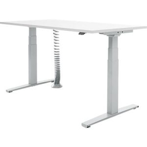 Schäfer Shop Select Schreibtisch, elektrisch höhenverstellbar, T-Fuß, B 1600 x T 800 x H 645-1290 mm, lichtgrau/weißaluminium + Kabelspirale Schäfer Shop Select Schreibtisch, elektrisch höhenverstellbar, T-Fuß, B 1600 x T 800 x H 645-1290 mm, lichtgrau/weißaluminium + Kabelspirale