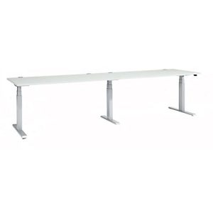 Schäfer Shop Select Schreibtisch ERGO-T 2.0 Big, elektr. höhenverstellbar, Rechteck, T-Fuß, B 3200 x T 800 x H 640-1300 mm, lichtgrau/weißalu