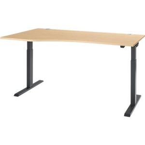 Schäfer Shop Select Schreibtisch ERGO-T 2.0, elektrisch höhenverstellbar, Freiform Ansatz links, T-Fuß, B 1800 x H 715-1205 mm, Ahorn/anthrazit