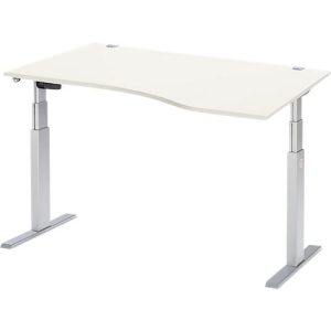 Schäfer Shop Select Schreibtisch ERGO-T, elektrisch höhenverstellbar, Freiform, Ansatz rechts, T-Fuß, B 1800 x H 640-1300 mm, weiß/weißalu Schäfer Shop Select Schreibtisch ERGO-T, elektrisch höhenverstellbar, Freiform, Ansatz rechts, T-Fuß, B 1800 x H 640-1300 mm, weiß/weißalu