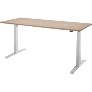 Schäfer Shop Select Schreibtisch LOGIN, elektrisch höhenverstellbar, Rechteck, T-Fuß, B 1800 x T 800 x H 645-1290 mm, Eiche-Dekor/weißaluminium
