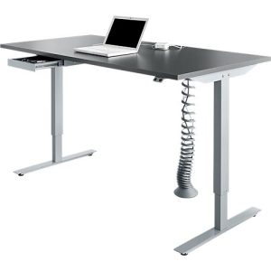 Schäfer Shop Select Schreibtisch Start Off, elektrisch höhenverstellbar, Rechteck, T-Fuß, B 1600 mm, graphit/weißalu + Schublade & Kabelspirale Schäfer Shop Select Schreibtisch Start Off, elektrisch höhenverstellbar, Rechteck, T-Fuß, B 1600 mm, graphit/weißalu + Schublade & Kabelspirale