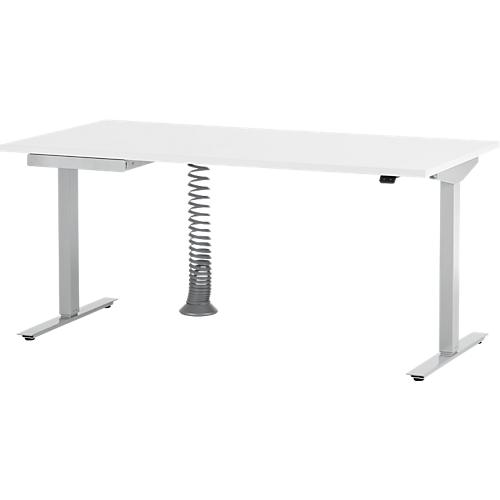 Schäfer Shop Select Schreibtisch Start Off, elektrisch höhenverstellbar, Rechteck, T-Fuß, B 1600 mm, weiß/weißalu + Schublade & Kabelspirale