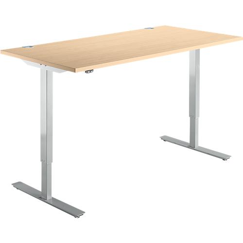 Schäfer Shop Select Schreibtisch Start Off, elektrisch höhenverstellbar, Rechteck, T-Fuß, B 1600 x T 800 x H 755-1255 mm, Ahorn/weißaluminium