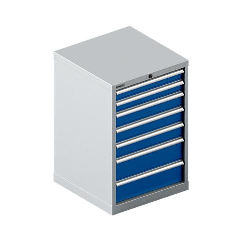 Schäfer Shop Select Schubladenschrank 27-27, 7 Schubl., bis 200 kg, B 564 x T 572 x H 850 mm, enzianblau/weißaluminium
